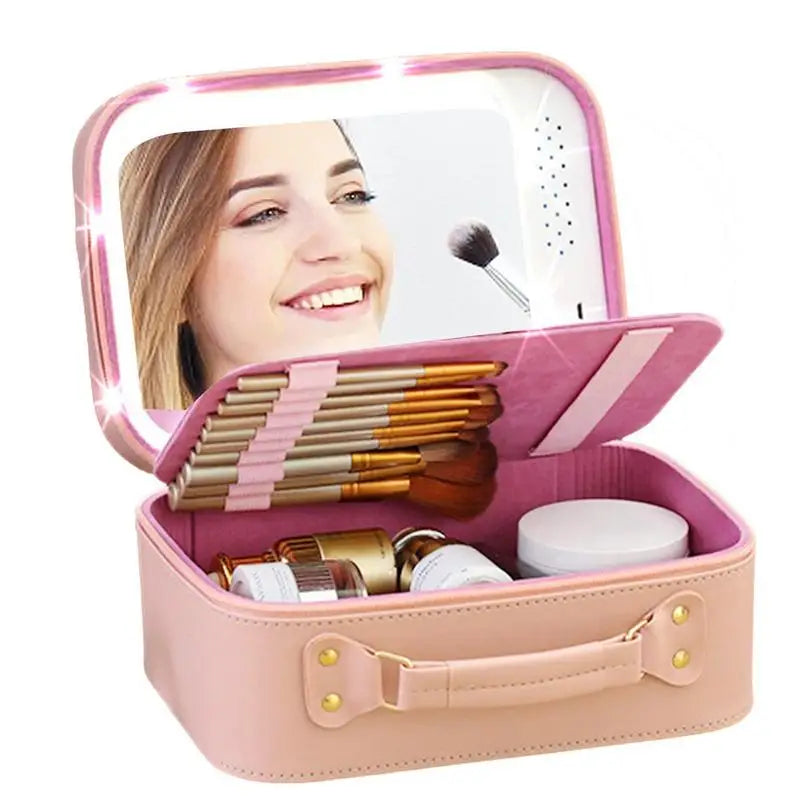 Portable Makeup Case With Integrated Led Mirror End