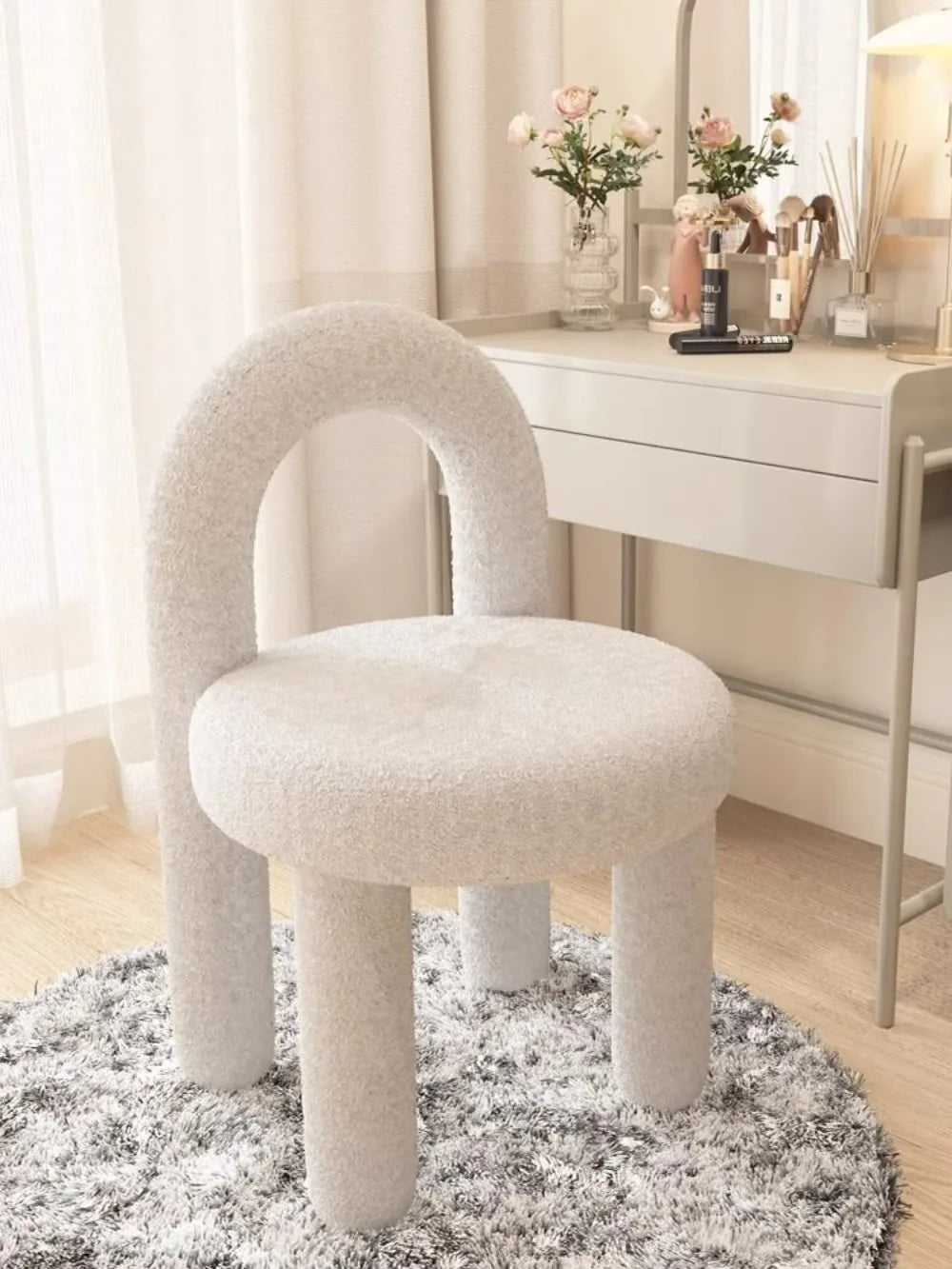 Modern Plush Fabric Accent Chair With Arch Backrest