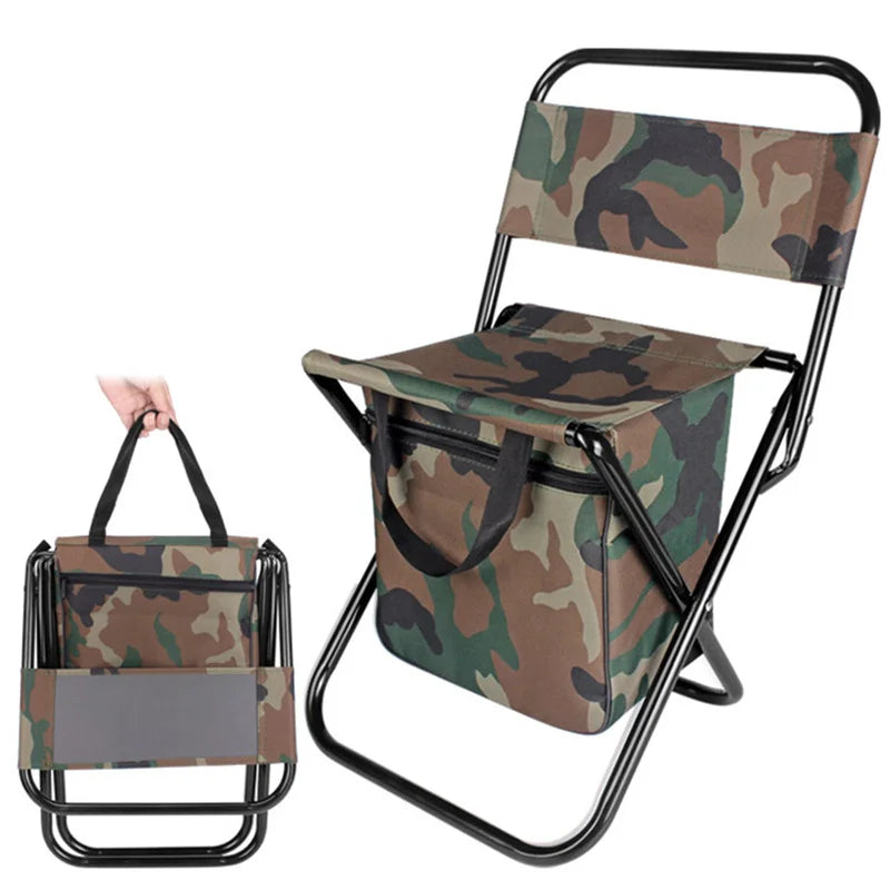 Portable Camouflage Folding Chair With Insulated Cooler Bag