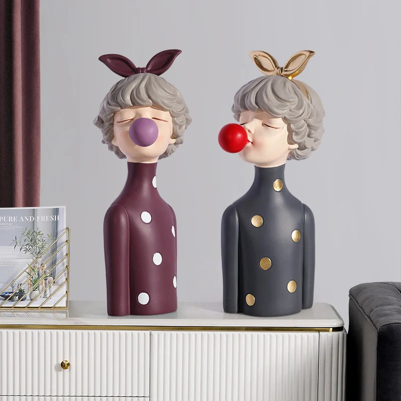 Decorative Ceramic Clown Figurines With Animal Ear Accents