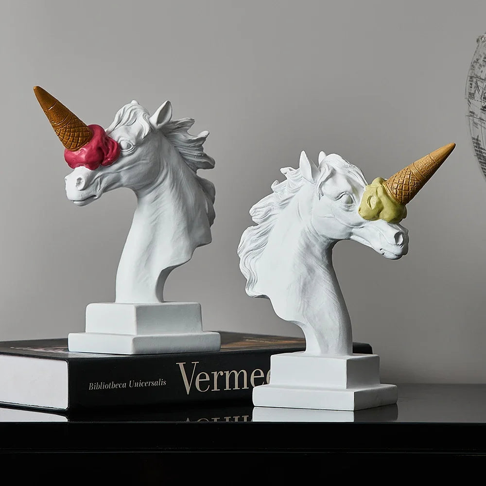 Whimsical Unicorn Ice Cream Cone Decorative Bookends Set