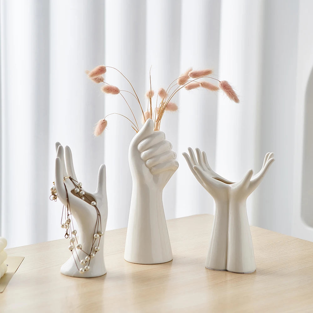 Unique Ceramic Hand Vase And Jewelry Holder Set