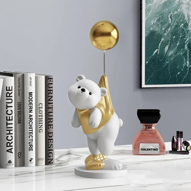 Statue Desing Home Decor Ornaments Decorative Balloon Flying Bear Sclupture Resin Figurine Table Decoration Home Room Decor