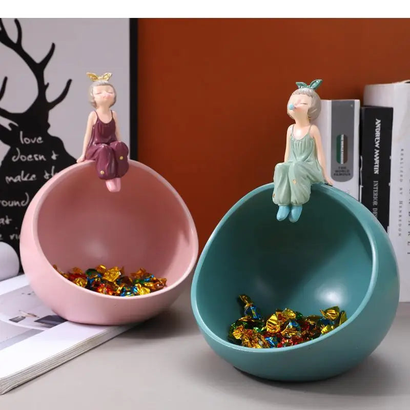 Decorative Fairy Bowl Set With Sitting Figurines Candy Holder