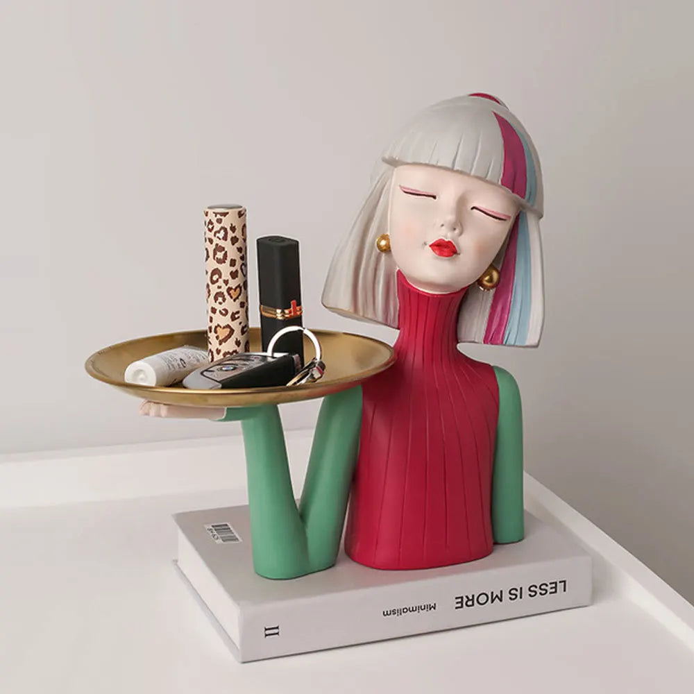 Whimsical Lady Figurine Tabletop Storage Tray Decor