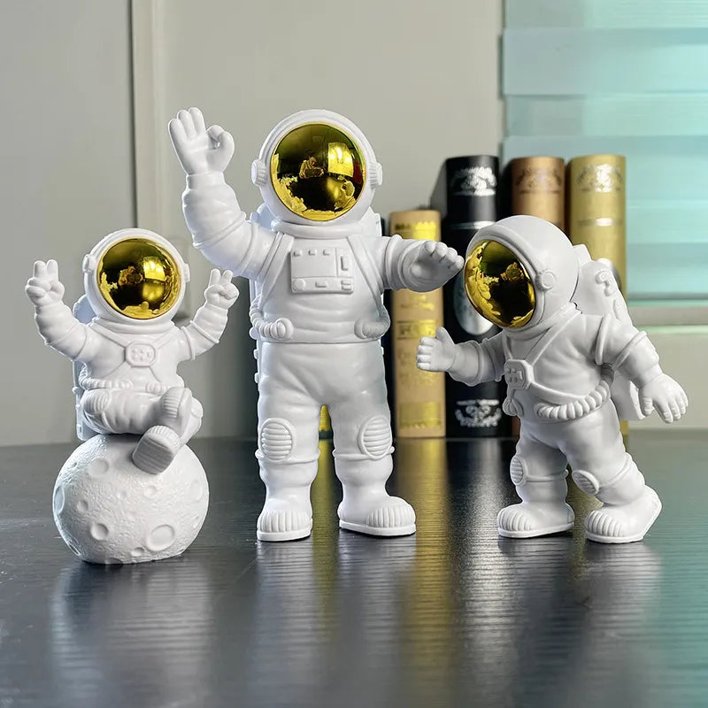 Space-themed Astronaut Figurines With Reflective Helmets Set
