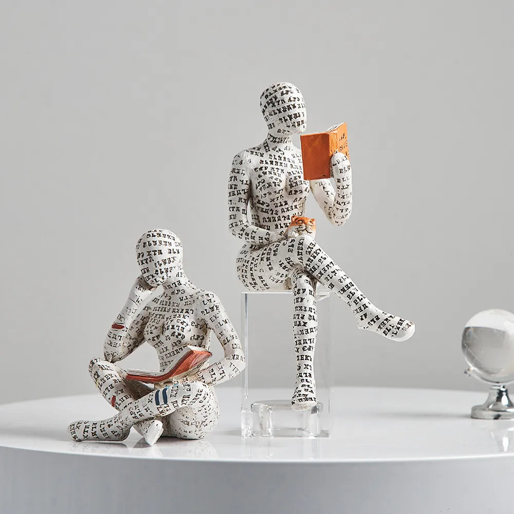 Abstract Readers Bookend Newspaper Print Sculptures Set