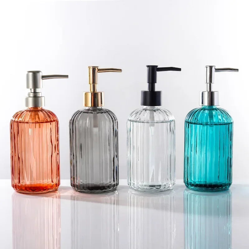 Set Of 4 Colored Glass Soap Dispensers With Pumps