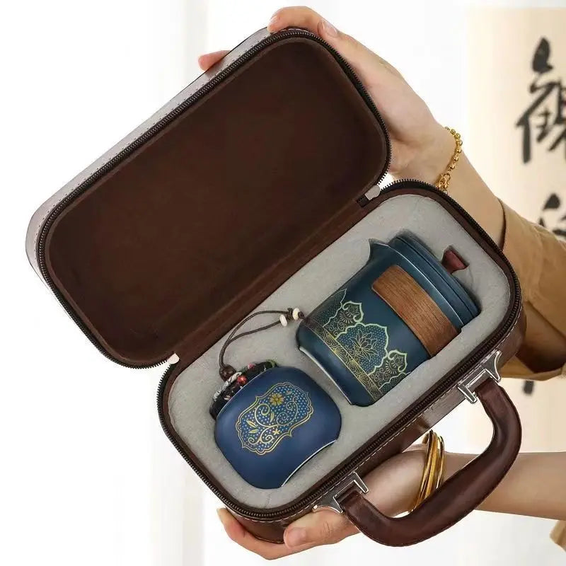 Traditional Tea Set Travel Case With Ceramic Teapots
