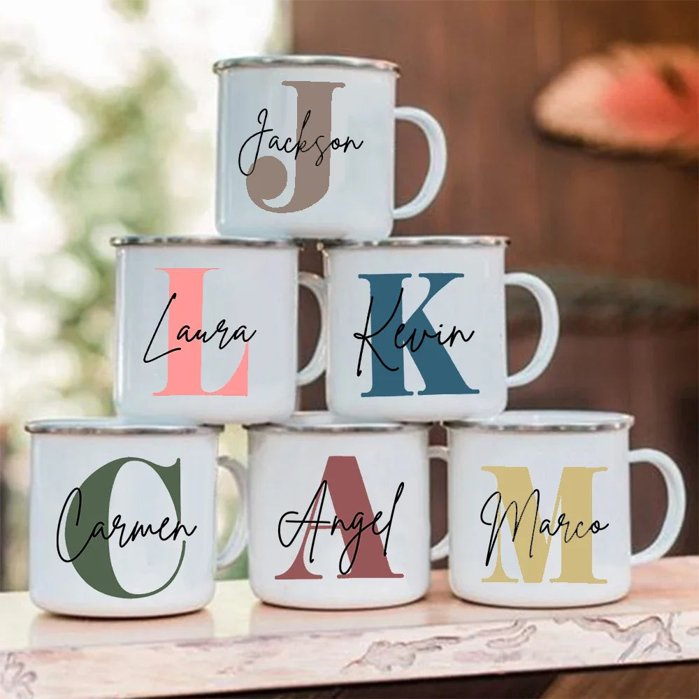 Personalized Name Enamel Camping Mug Custom Coffee Cup