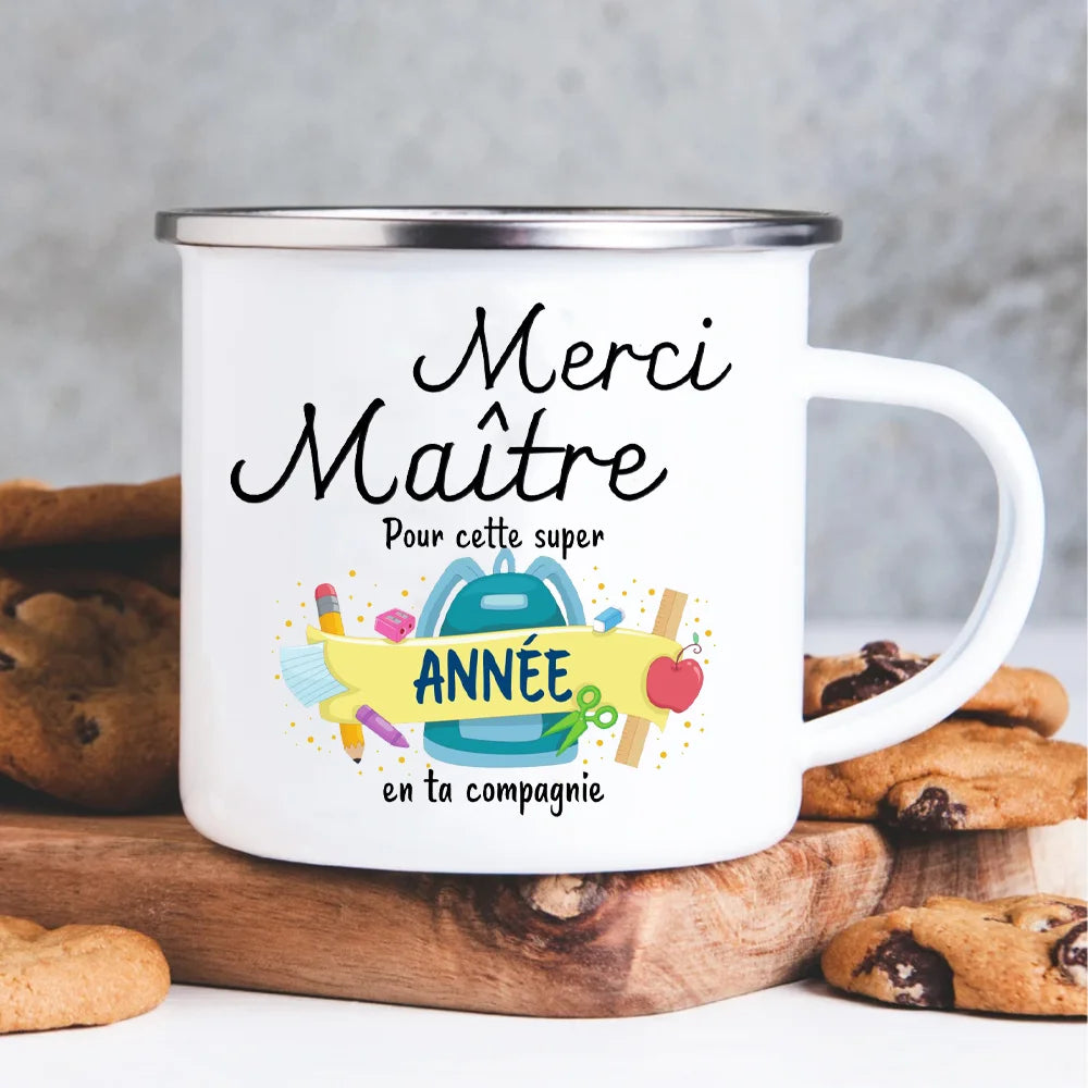 Teacher Appreciation Enamel Mug Merci Maître French Gift