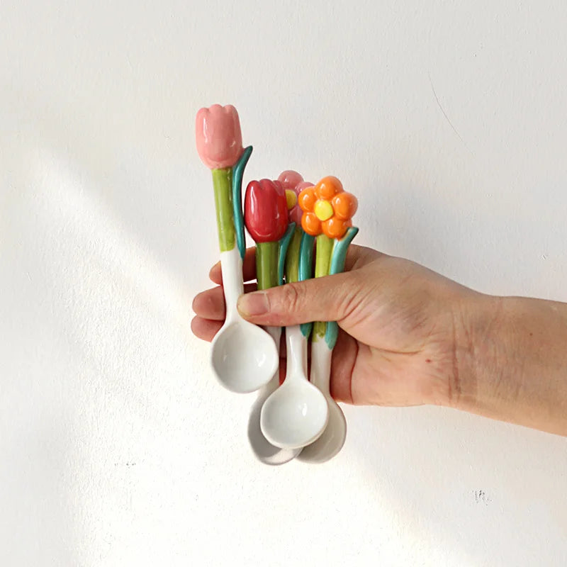 Floral Ceramic Teaspoons Set, Kitchen Utensils Decorative on Luulla