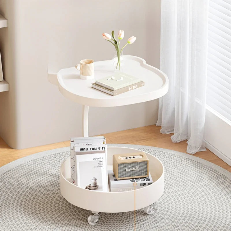 Modern White Round Bedside Table With Wheels on Luulla