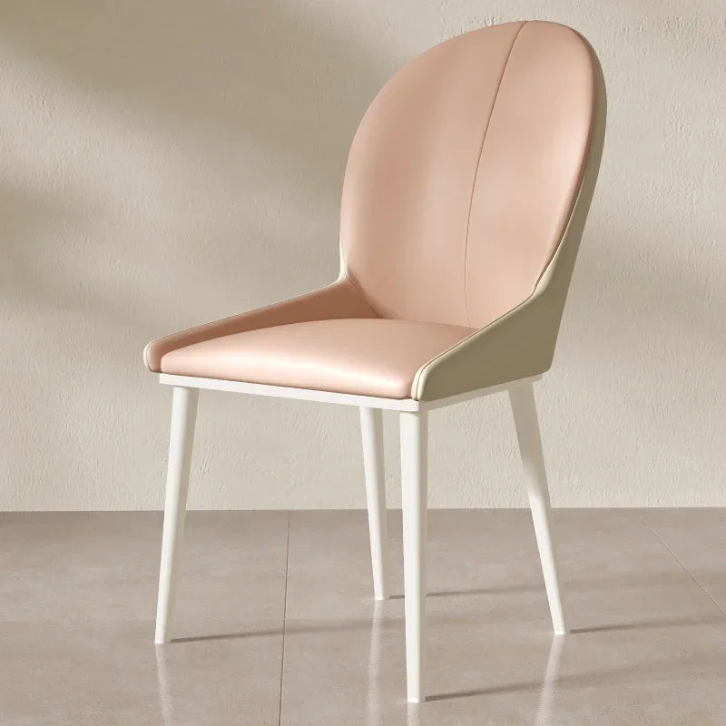 Modern Leather Wingback Side Chair with White Metal Legs and Polyurethane Upholstery Pink