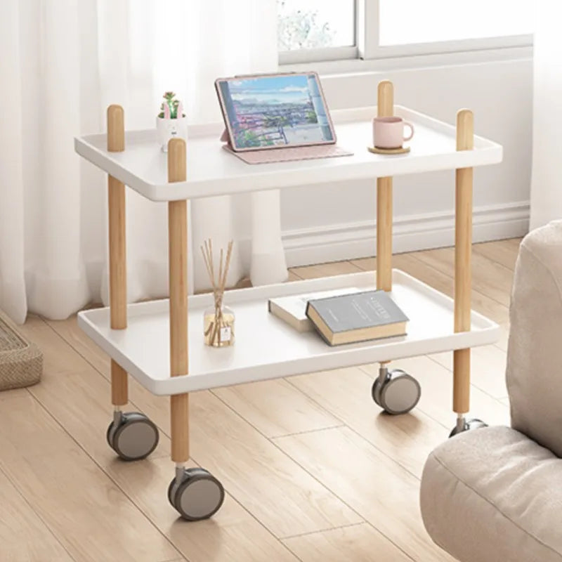 Modern Rolling End Table With Wheels, Two-tier Design on Luulla