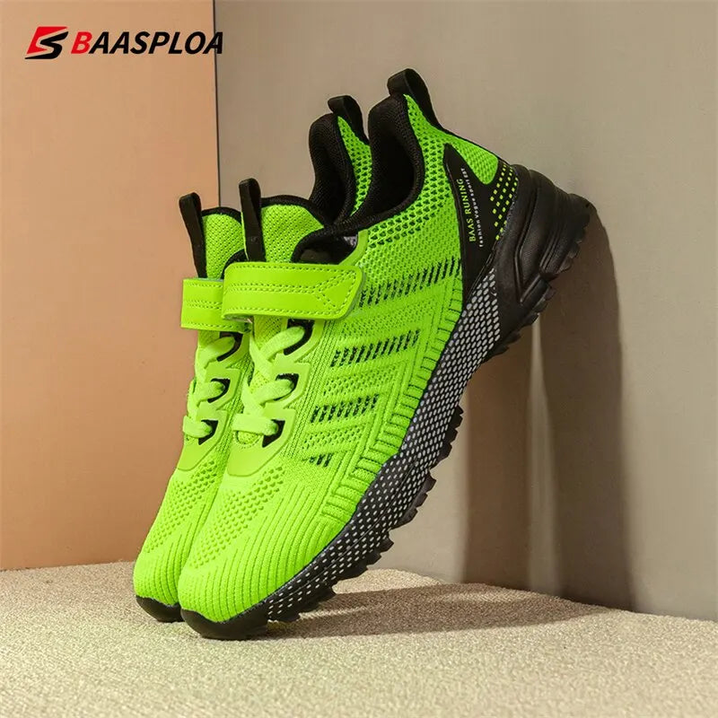 Lightweight Neon Green Kids Running Shoes