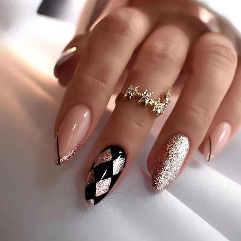 Elegant Rose Gold Geometric Nail Art Design on Luulla