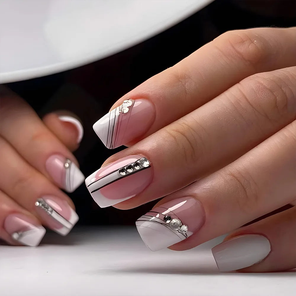 White and silver acrylic nails cheap