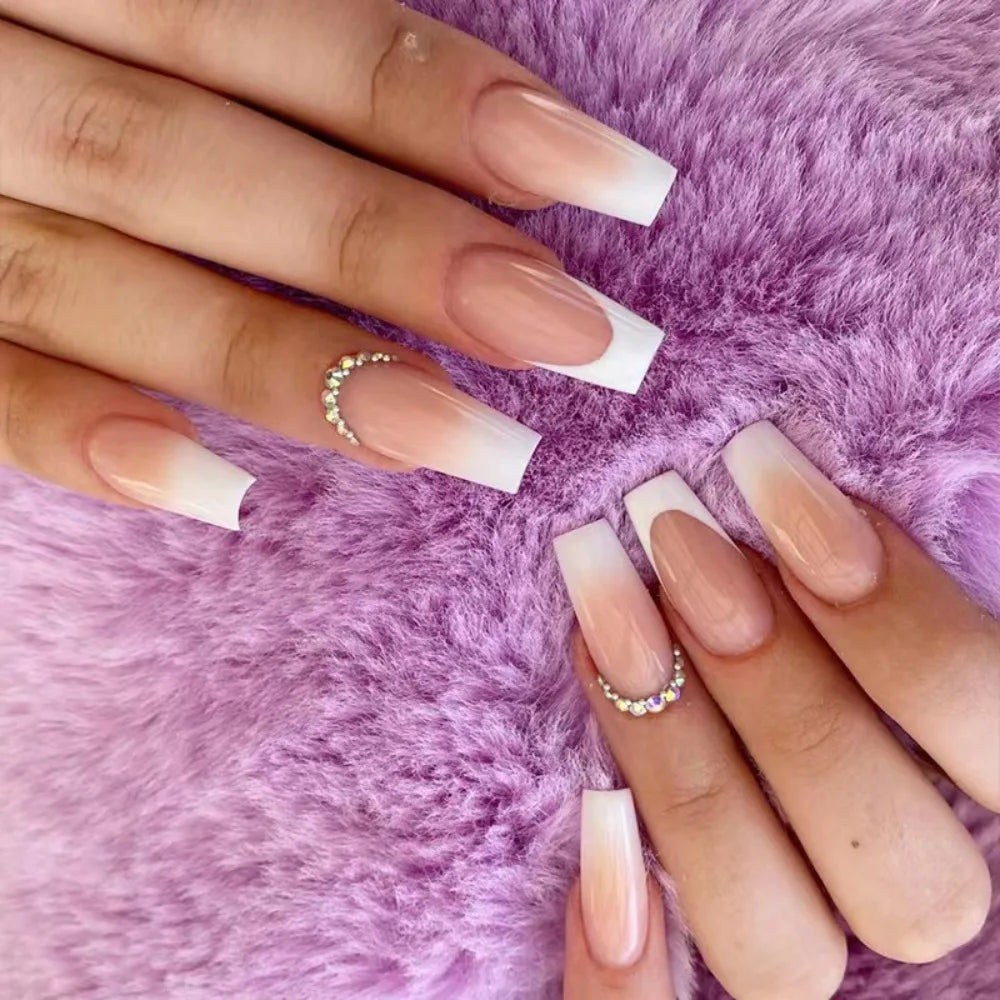 Elegant Long French Ombre Coffin Press on Nails