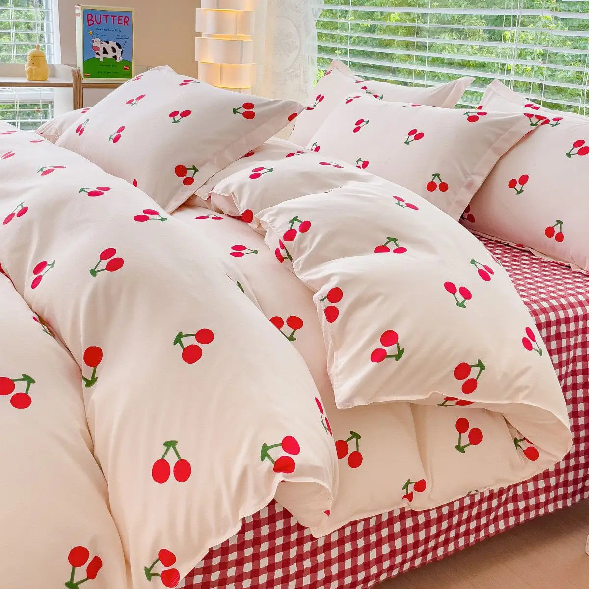 Cherry Print Comforter Set Bedding, Cozy And Fresh