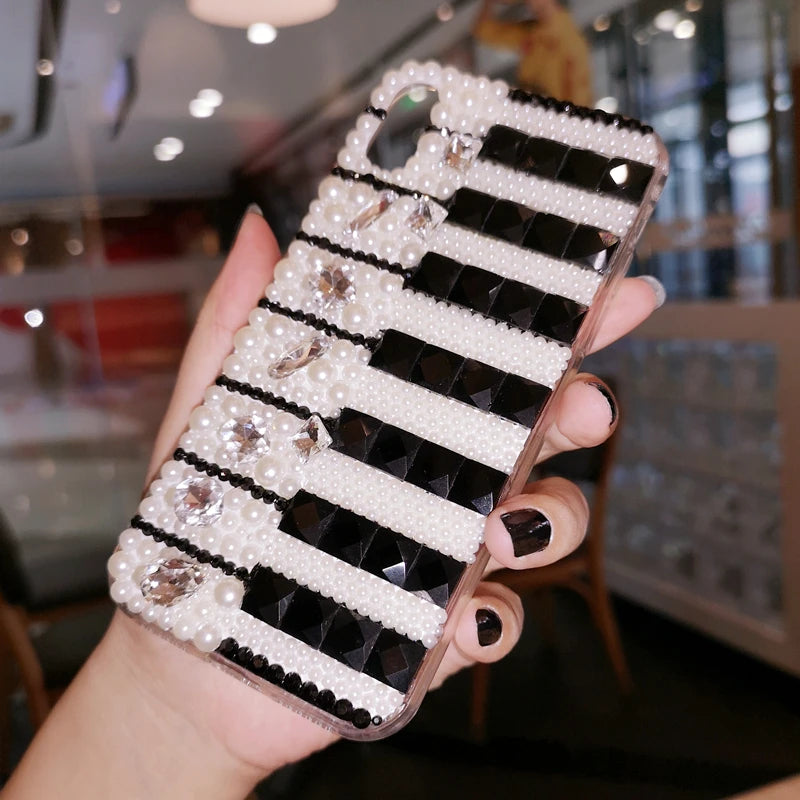 Luxurious Pearl And Gem Striped Phone Case on Luulla