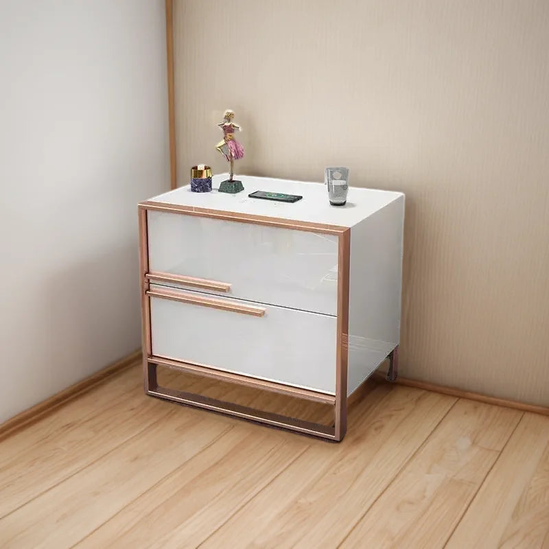 Sleek Two drawer Nightstand With Rose Gold