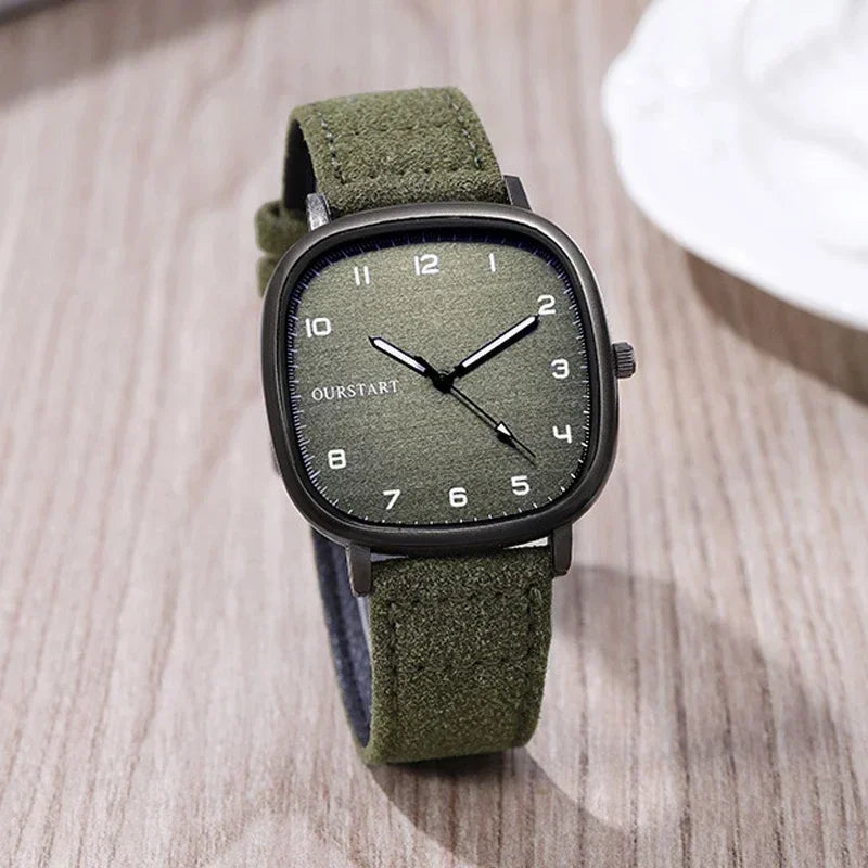 Minimalist Square Face Green Leather Strap Watch on Luulla display picture 1