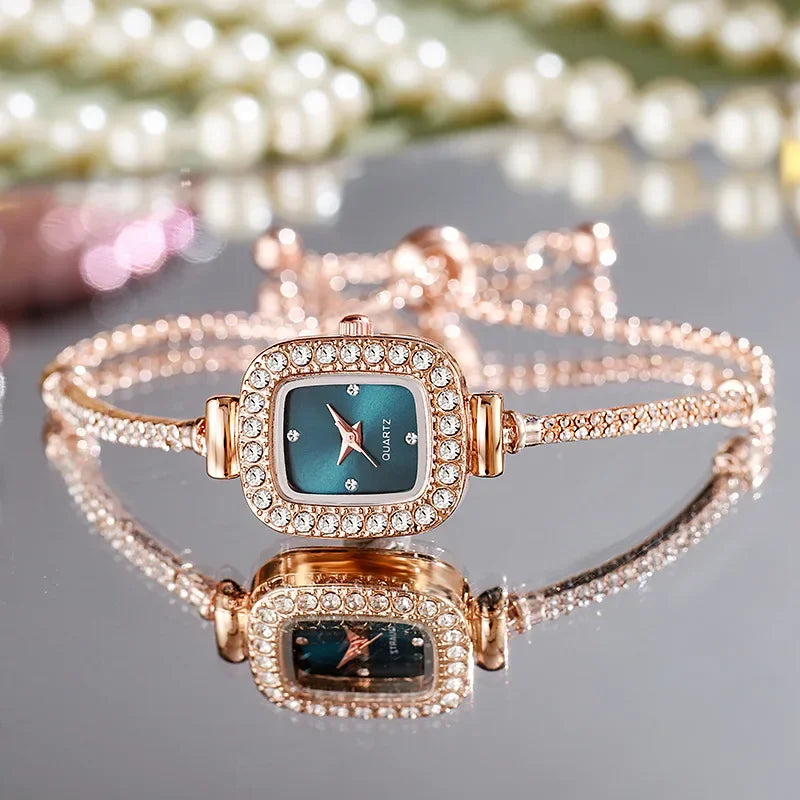 Rose Gold Diamond-studded Bracelet Watch Women
