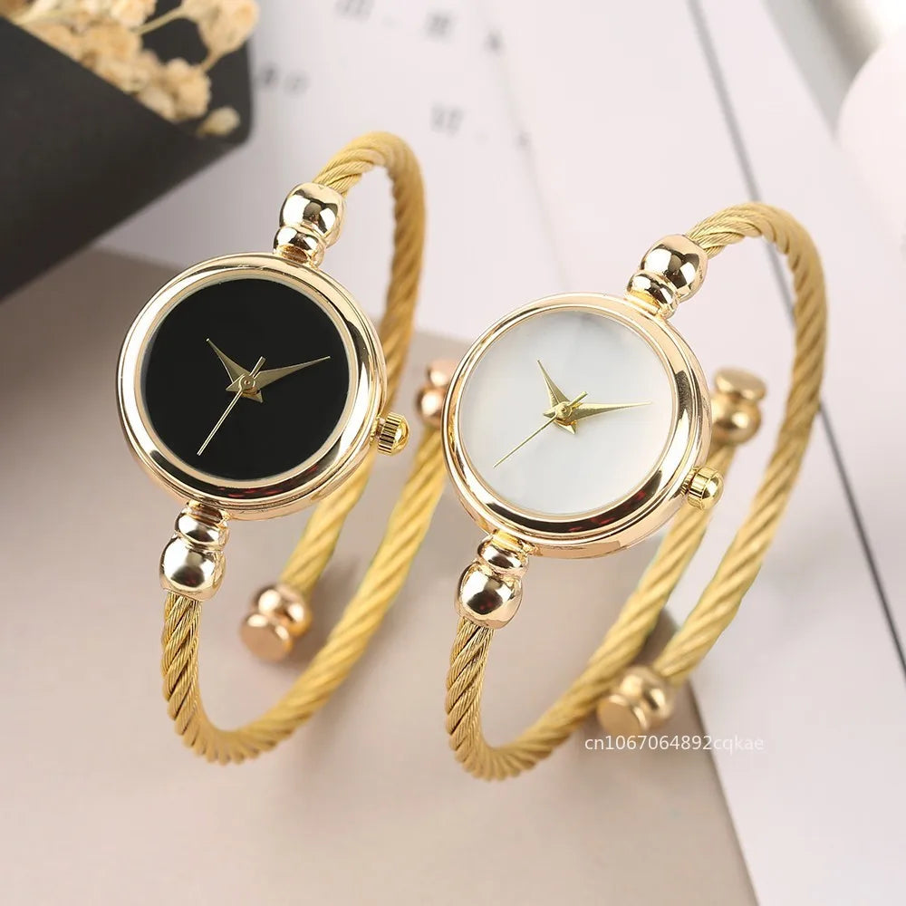 Dual tone Gold Bangle Watches Minimalist Design