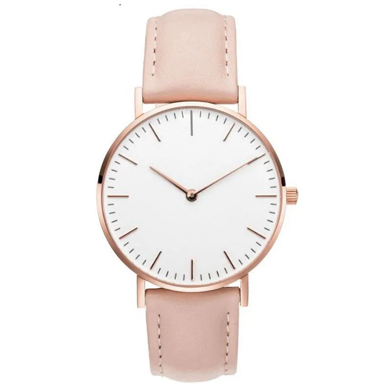 Minimalist Rose Gold Watch with Leather Strap