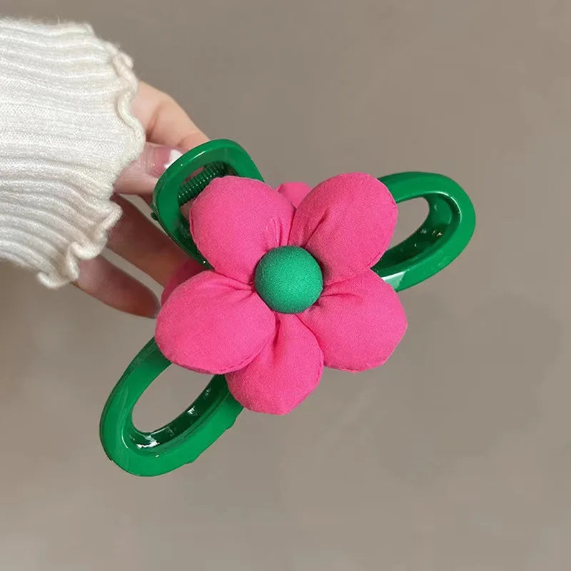 Floral Hair Clip With Green Plastic Accent on Luulla