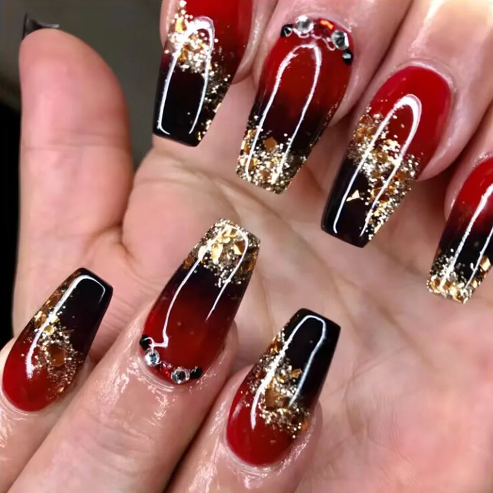 green emerald velvet dress Golden Praline Press-On Nails
