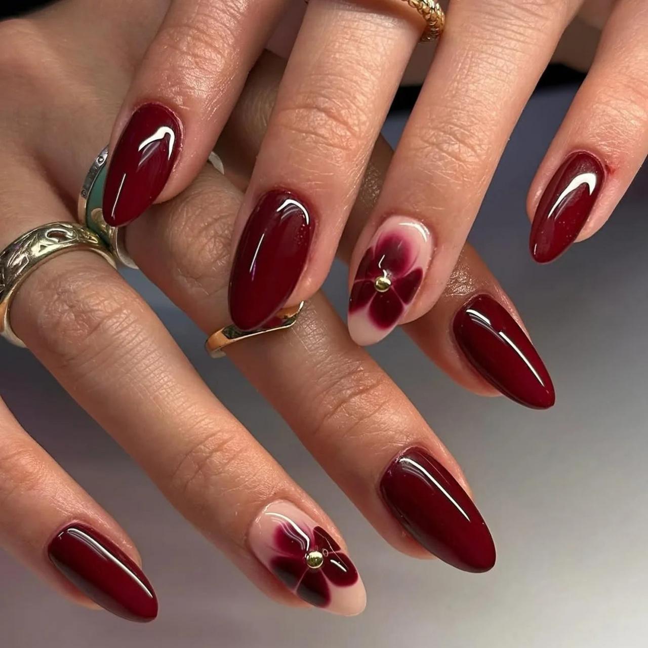 homecoming nails for burgundy dress Burgundy Chrome Coffin Nails With Glitter Accents