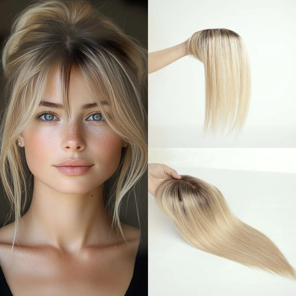 Ombre Blonde Clip in Extension 9A Ombre Hair Chocolate Brown to Caramel Blonde Balayage  main image 2
