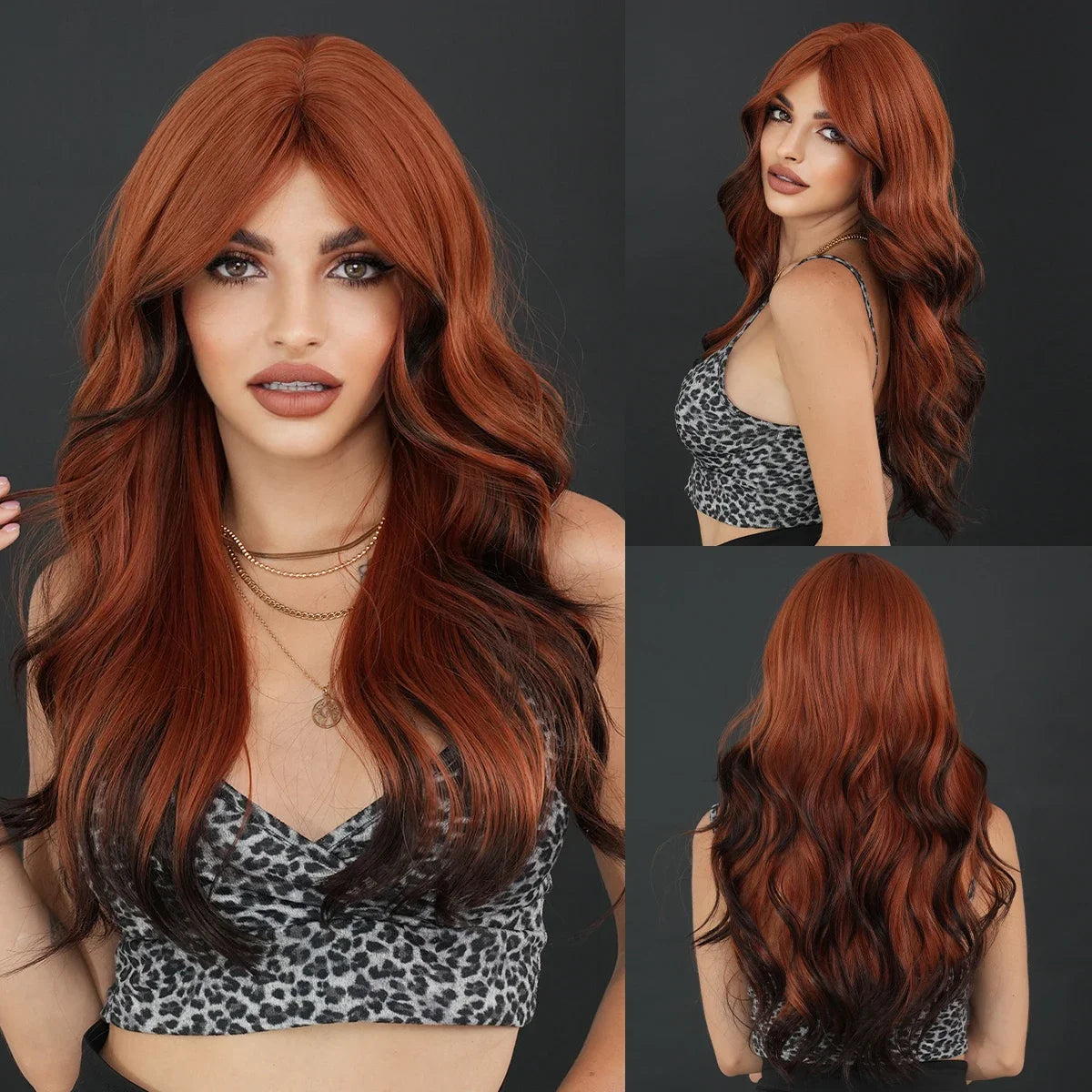 Long Wavy Red Ombre Wig With Bangs on Luulla