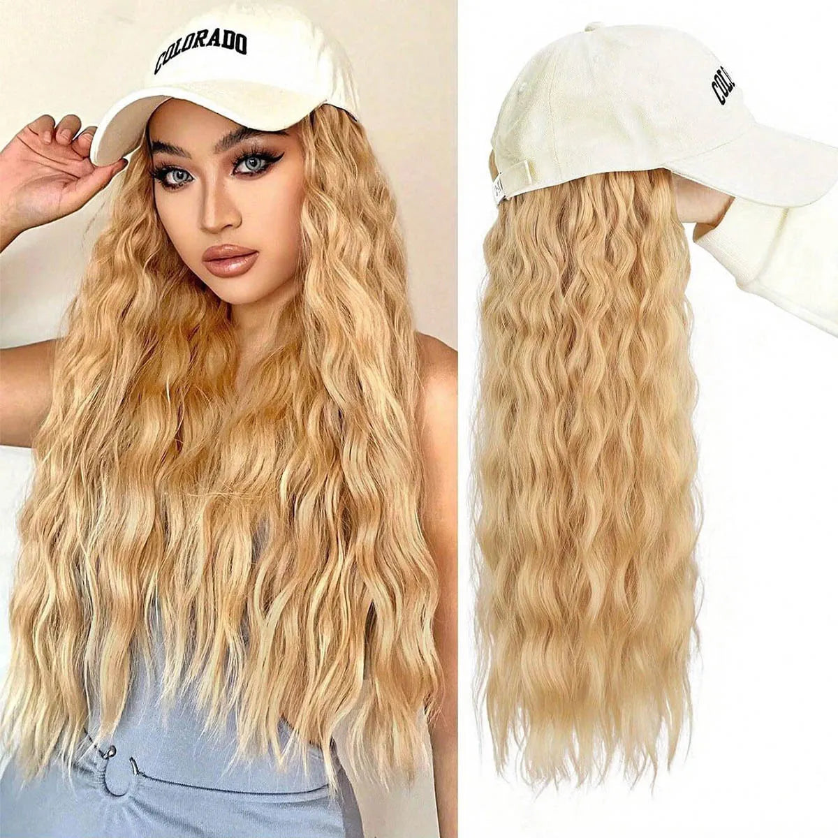 Women Hat Wig Curly Synthetic Hair Wave Adjustable Baseball Cap Costume Amazon.com : AliRobam Synthetic Wig Hat with Natural Wave  main image 3