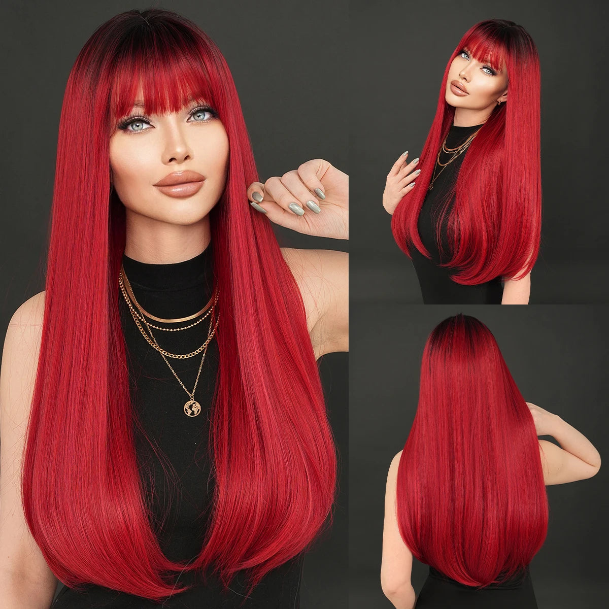 Vibrant Red Hair Wig vegan fiber heatless wave wig - 24 main image 2