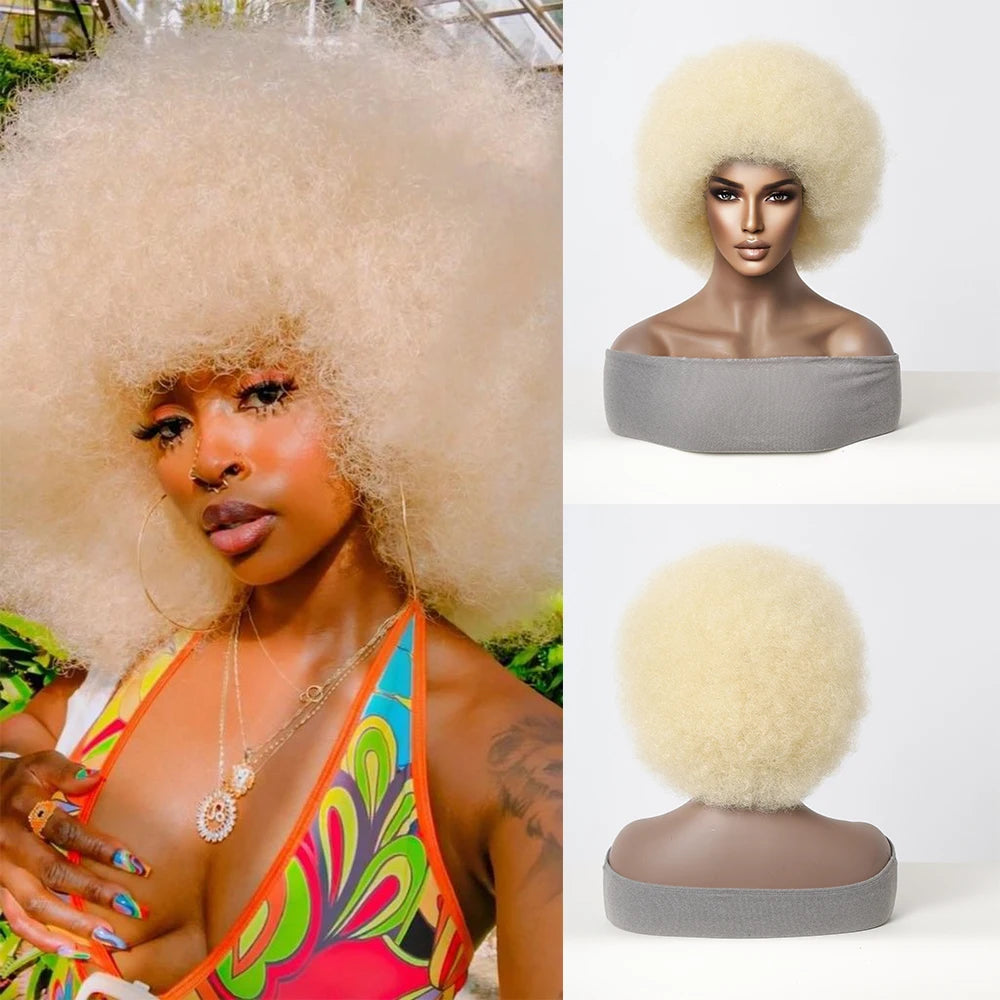 Blonde Afro Curly Wig Human Hair Cap on Luulla display picture 3