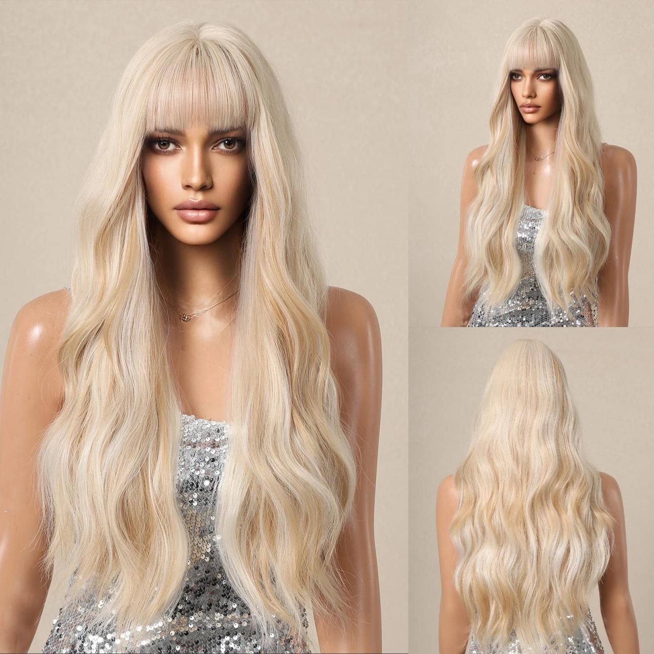 Long Wavy Blonde Wig With Natural Bangs on Luulla