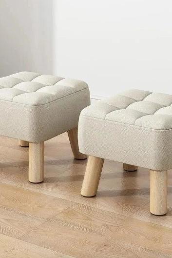 Modern Tufted Top Ottoman Footstool With Wooden Legs