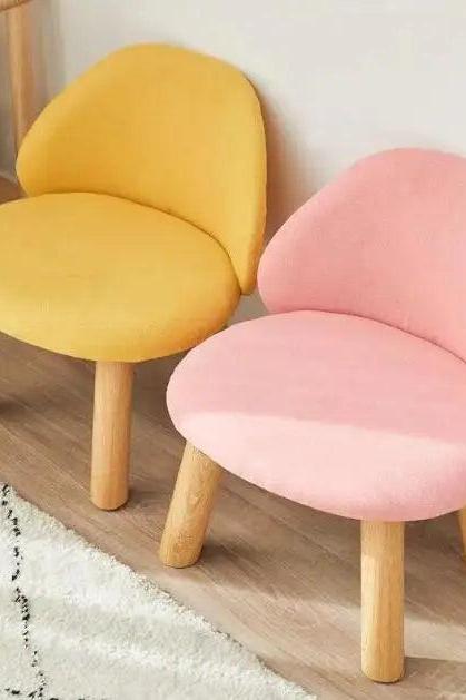Modern Minimalist Velvet Kids Chairs In Pink And Yellow