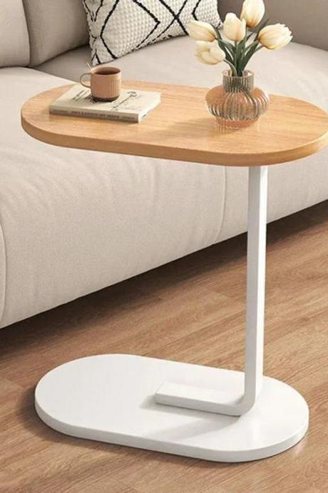 Modern Oval Wooden Top Side Table With White Base