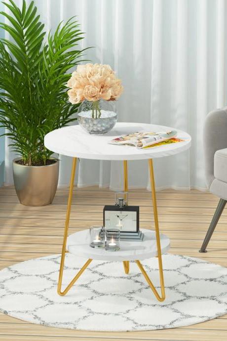Modern White Round Coffee Table With Gold Legs