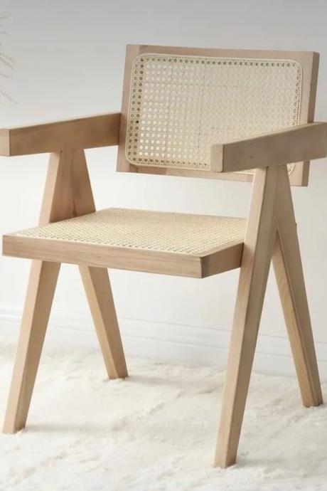 Modern Wooden Chair With Rattan Backrest And Seat