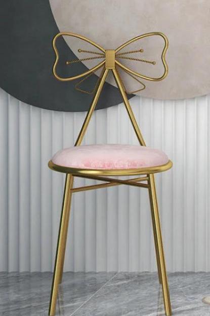 Elegant Velvet Bow-back Gold Frame Chair Pink
