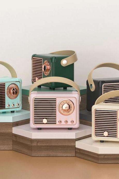 Vintage Portable Radio With Leather Handle, Retro Design