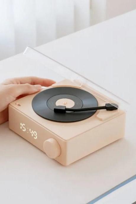 Vintage Minimalist Vinyl Record Player With Clock Display