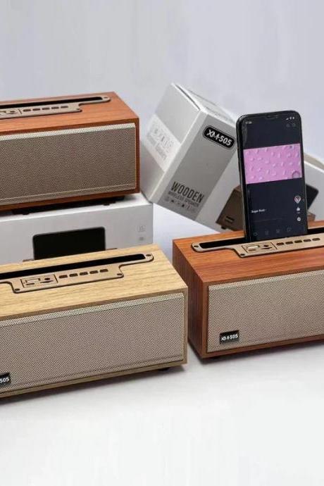 Portable Wooden Bluetooth Speaker With Phone Holder