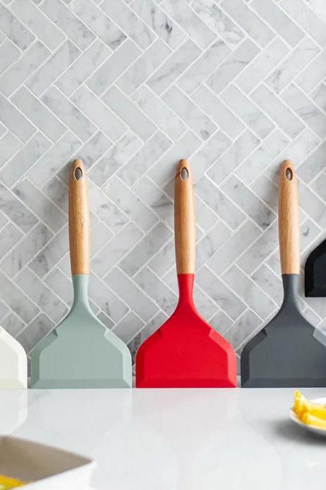 Premium Silicone Spatula Set With Wooden Handles, 4 Pieces