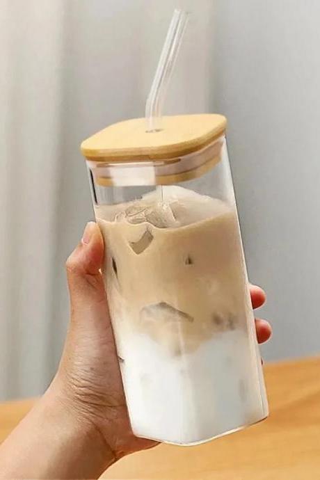 Eco-friendly Glass Tumbler With Bamboo Lid And Straw